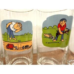 Vintage Ashby Cartoon‎ Golf Tumbler Drinking Glasses Set of 6
